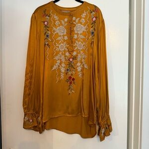 Johnny Was Mustard Floral Embroidered Blouse